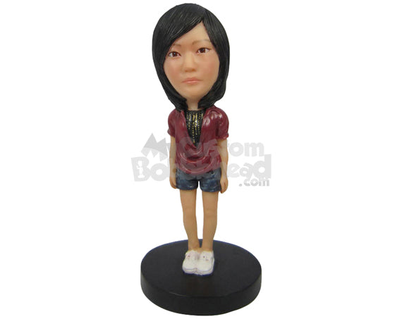 Custom Bobblehead Gorgeous Girl Wearing A Top, Short Pant With Sneakers - Leisure & Casual Casual Females Personalized Bobblehead & Cake Topper Custom Bobblehead Gorgeous Girl Wearing A Top, Short Pant With Sneakers - Leisure & Casual Casual Females Personalized Bobblehead & Cake Topper